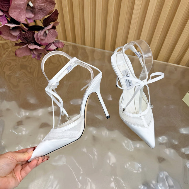 JIMMY CHOO 26S HIGH HEELS 105 MM IN WHITE MESH AND SATIN