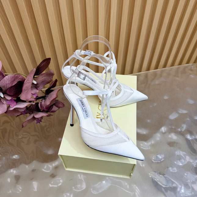 JIMMY CHOO 26S HIGH HEELS 105 MM IN WHITE MESH AND SATIN