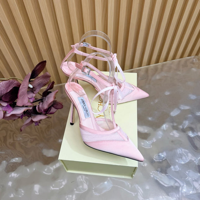 JIMMY CHOO 26S HIGH HEELS 105 MM IN LIGHT PINK MESH AND SATIN
