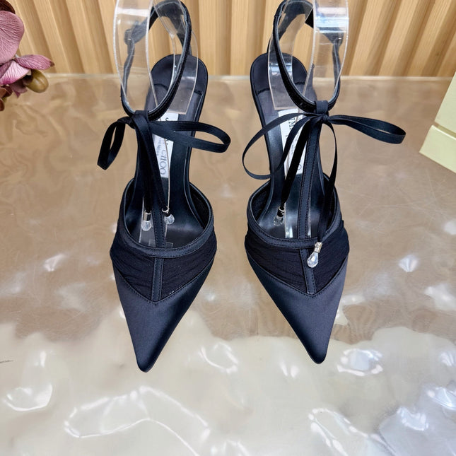 JIMMY CHOO 26S HIGH HEELS 105 MM IN BLACK MESH AND SATIN
