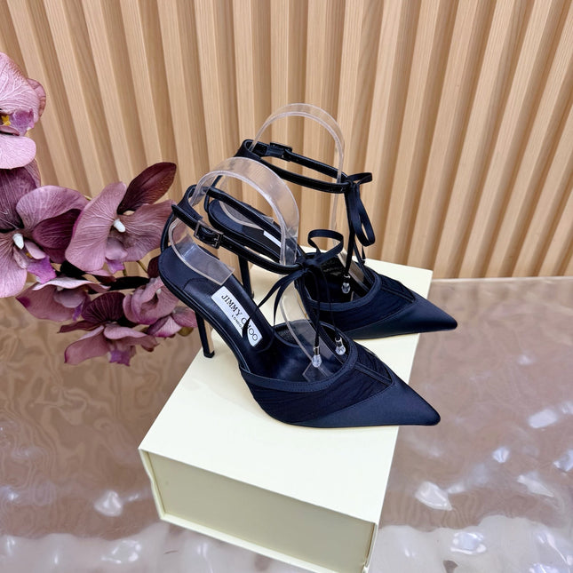 JIMMY CHOO 26S HIGH HEELS 105 MM IN BLACK MESH AND SATIN