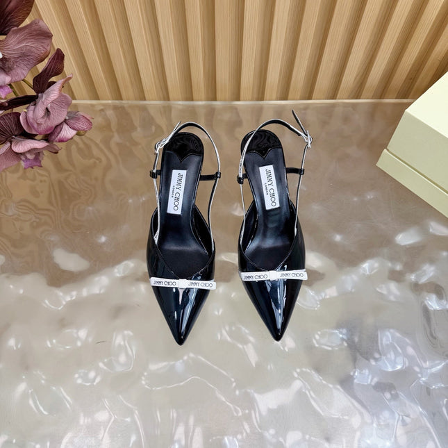 JIMMY CHOO 26S SLINGBACK HEELS 65 MM IN BLACK PATENT CALFSKIN