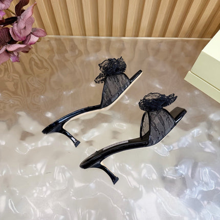 JIMMY CHOO 26S HIGH-HEELED SANDALS 65 MM IN BLACK LACE FLOWER