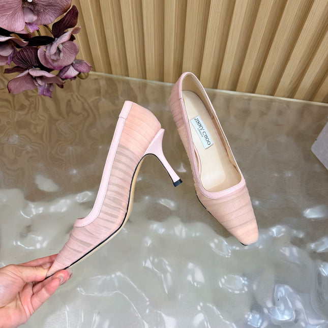 JIMMY CHOO 26S HIGH HEELS 85 MM IN LIGHT PINK MESH