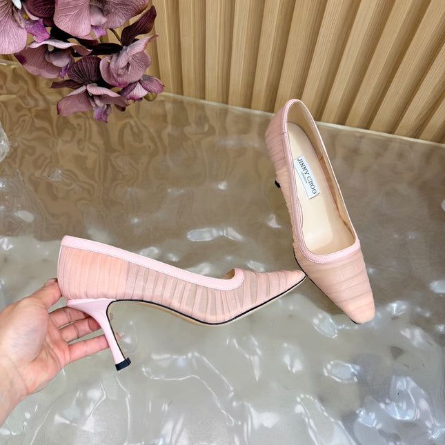 JIMMY CHOO 26S HIGH HEELS 85 MM IN LIGHT PINK MESH