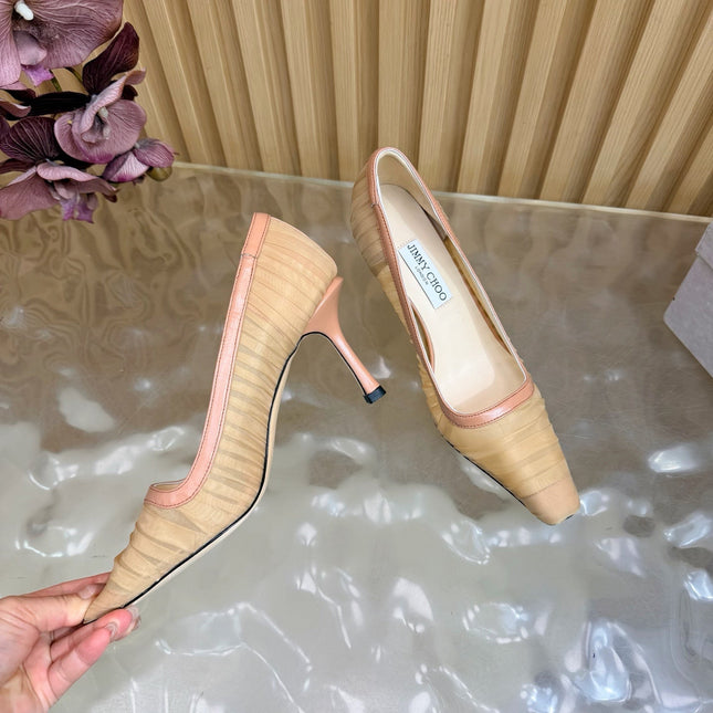 JIMMY CHOO 26S HIGH HEELS 85 MM IN BEIGE NUDE MESH
