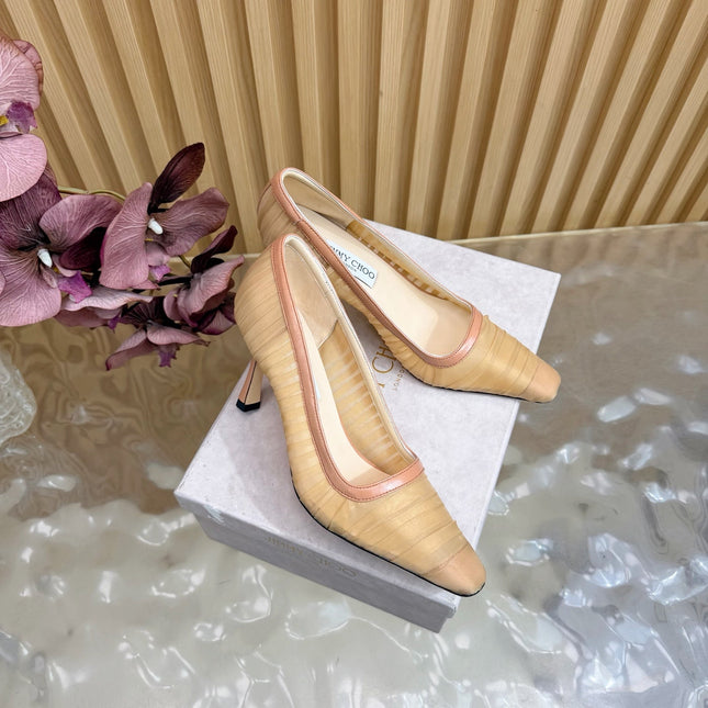JIMMY CHOO 26S HIGH HEELS 85 MM IN BEIGE NUDE MESH