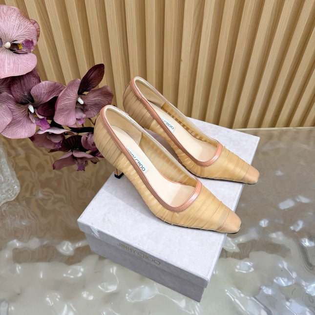 JIMMY CHOO 26S HIGH HEELS 85 MM IN BEIGE NUDE MESH