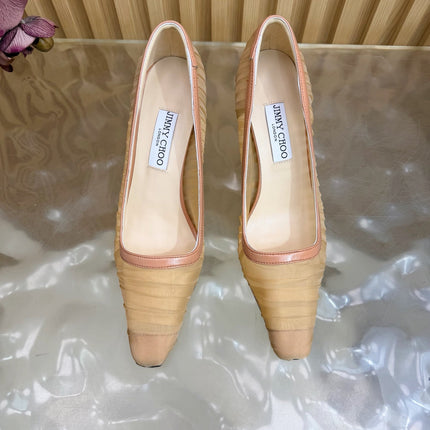 JIMMY CHOO 26S HIGH HEELS 85 MM IN BEIGE NUDE MESH