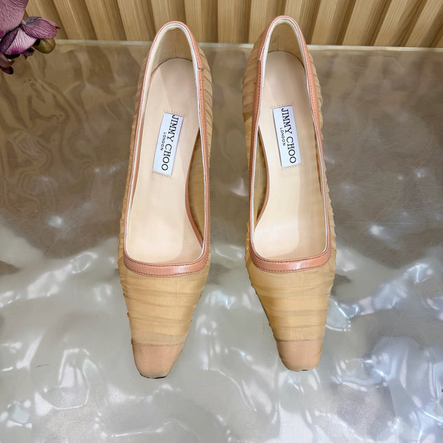 JIMMY CHOO 26S HIGH HEELS 85 MM IN BEIGE NUDE MESH
