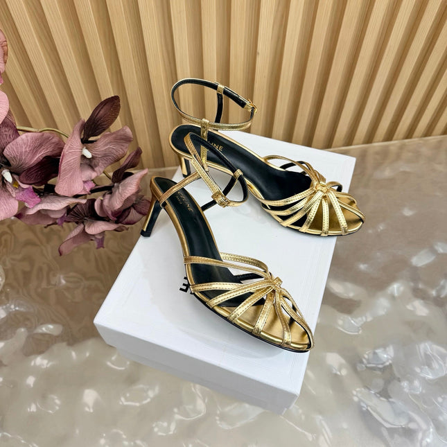 CELINE 26S TRIOMPHE STRAPPY HEELED SANDEL IN METALIC GOLD LABSKIN