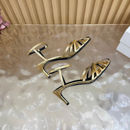 CELINE 26S TRIOMPHE STRAPPY HEELED SANDEL IN METALIC GOLD LABSKIN