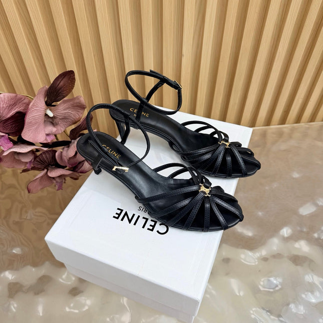CELINE 26S TRIOMPHE STRAPPY HEELED SANDEL IN BLACK LAMBSKIN