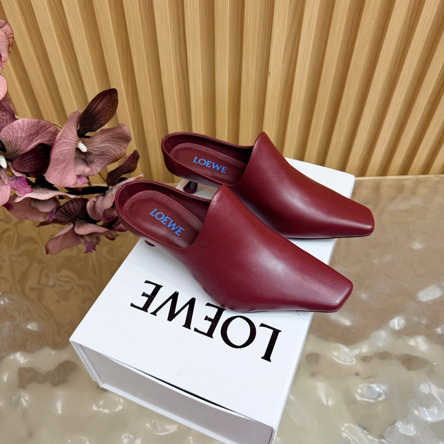 LOEWE 26S EMILY MULE 45MM IN BURGUNDY RED CALFSKIN