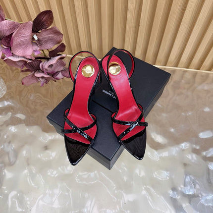 YSL 26S HIGH-HEELED SANDALS 90 MM IN BLACK GLOSSY CALFSKIN