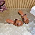 CELINE 26S TRIOMPHE BLOCK HEEL MULES IN COGNAC BROWN CALFSKIN