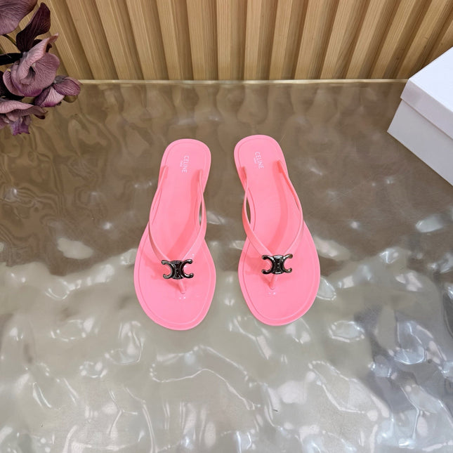 CELINE 26S TRIOMPHE THONG SANDALS IN PINK TPU SILVER HARDWARE