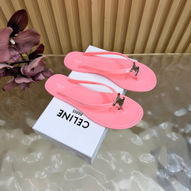 CELINE 26S TRIOMPHE THONG SANDALS IN PINK TPU SILVER HARDWARE