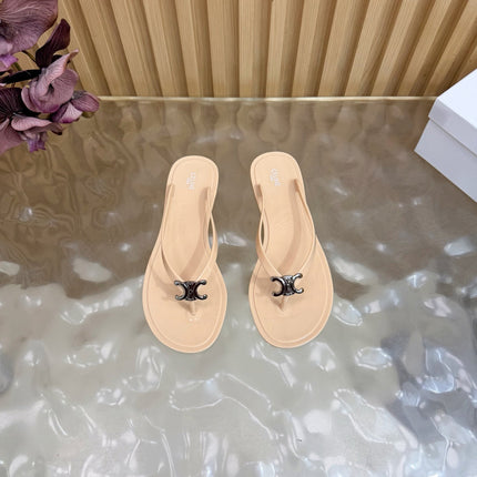 CELINE 26S TRIOMPHE THONG SANDALS IN NUDE BEIGE TPU SILVER HARDWARE