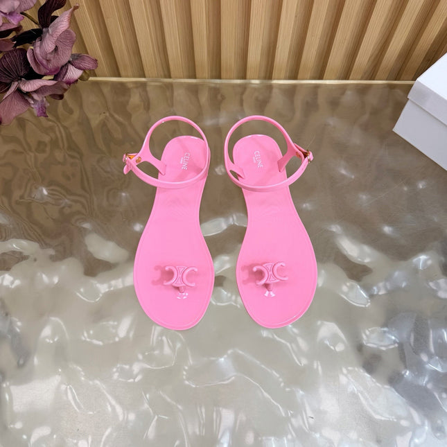 CELINE 26S TRIOMPHE JELLY THONG SANDALS IN PINK TPU GOLD HARDWARE