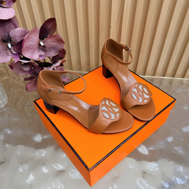 HM 26S MARQUISE SANDAL 45MM IN CARAMEL BROWN CALFSKIN