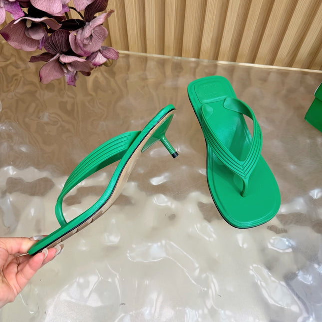 BOTTEGA VENETA 26S HIGH-HEEL THONG SANDALS IN GREEN TPU