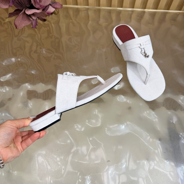 LP 26S THONG SANDALS IN WHITE SUEDE SILVER HARDWARE