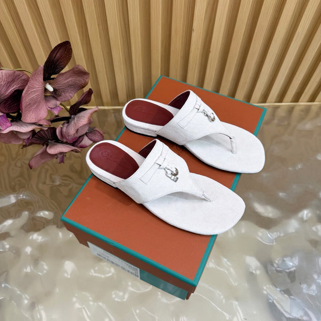 LP 26S THONG SANDALS IN WHITE SUEDE SILVER HARDWARE