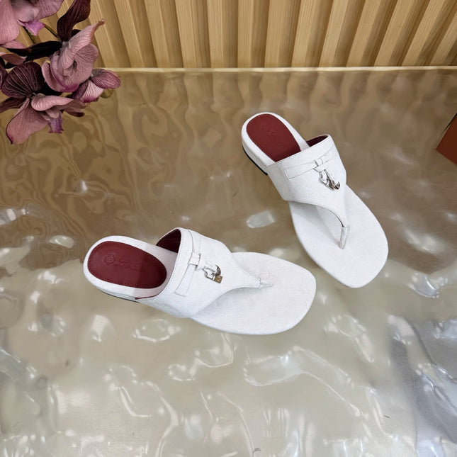 LP 26S THONG SANDALS IN WHITE SUEDE SILVER HARDWARE