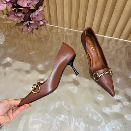 GUCCI 26S HIGH HEELS 65 MM IN COGNAC BROWN SMOOTH LEATHER