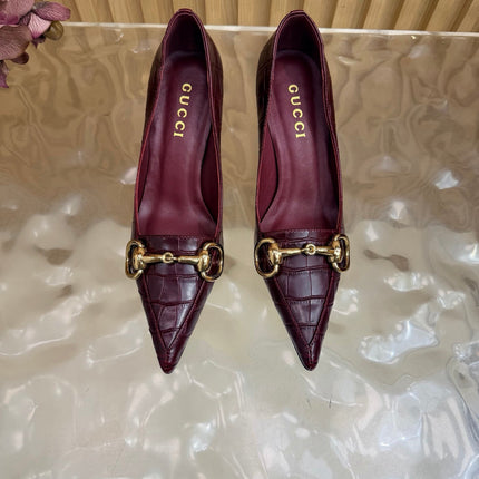 GUCCI 26S HIGH HEELS 65 MM IN DARK RED CROC EMBOSSED LEATHER