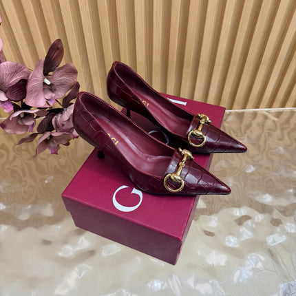 GUCCI 26S HIGH HEELS 65 MM IN DARK RED CROC EMBOSSED LEATHER