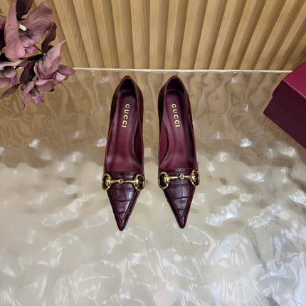 GUCCI 26S HIGH HEELS 65 MM IN DARK RED CROC EMBOSSED LEATHER