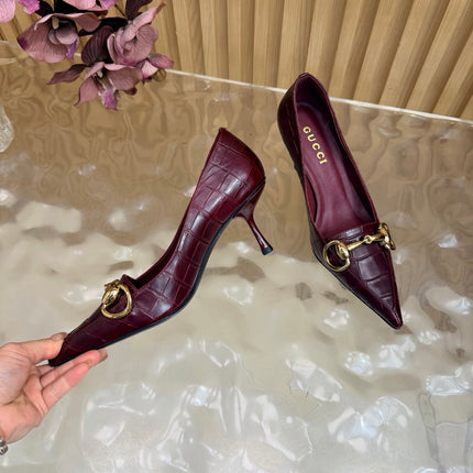 GUCCI 26S HIGH HEELS 65 MM IN DARK RED CROC EMBOSSED LEATHER