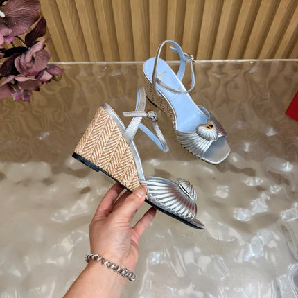 VALENTINO 26S WEDGE SANDAL 85 MM IN SILVER CALFSKIN