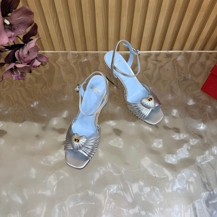 VALENTINO 26S WEDGE SANDAL 85 MM IN SILVER CALFSKIN