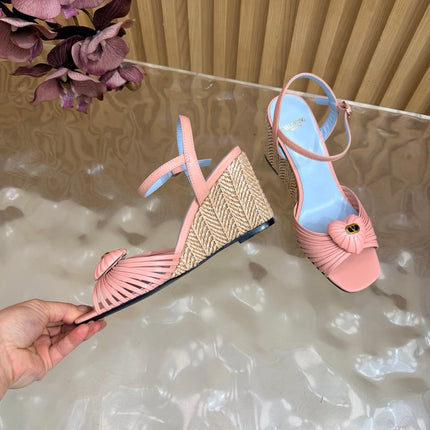 VALENTINO 26S WEDGE SANDAL 85 MM IN LIGHT PINK CALFSKIN