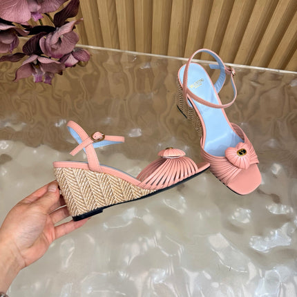 VALENTINO 26S WEDGE SANDAL 85 MM IN LIGHT PINK CALFSKIN
