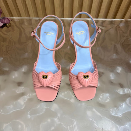 VALENTINO 26S WEDGE SANDAL 85 MM IN LIGHT PINK CALFSKIN