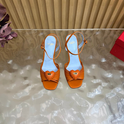 VALENTINO 26S WEDGE SANDAL 85 MM IN ORANGE CALFSKIN