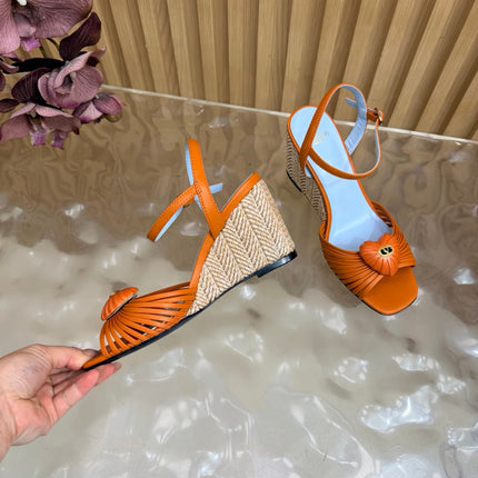 VALENTINO 26S WEDGE SANDAL 85 MM IN ORANGE CALFSKIN