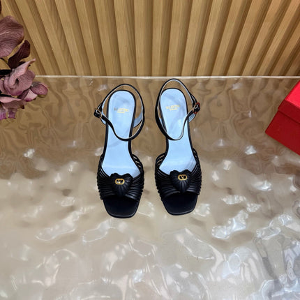 VALENTINO 26S WEDGE SANDAL 85 MM IN BLACK CALFSKIN