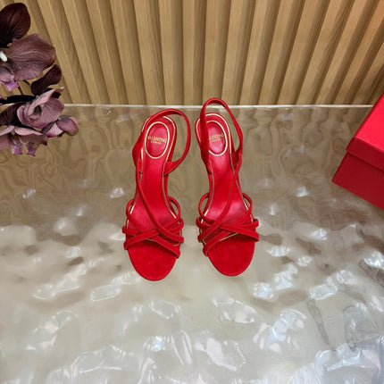 VALENTINO 26S STRAPPER HEEL SANDALS 100 MM IN RED SUEDE
