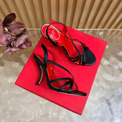 VALENTINO 26S STRAPPER HEEL SANDALS 100 MM IN BLACK CALFSKIN