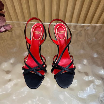 VALENTINO 26S STRAPPER HEEL SANDALS 100 MM IN BLACK CALFSKIN