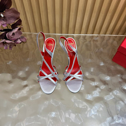VALENTINO 26S STRAPPER HEEL SANDALS 100 MM IN SILVER CALFSKIN