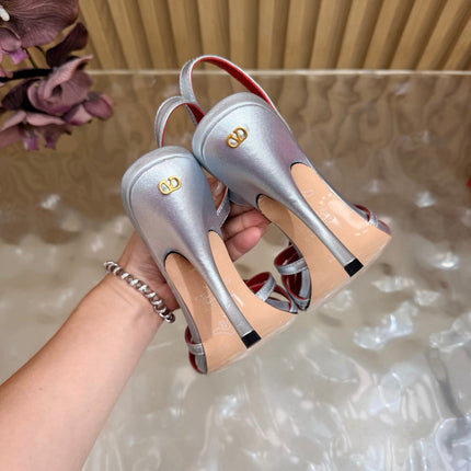 VALENTINO 26S STRAPPER HEEL SANDALS 100 MM IN SILVER CALFSKIN