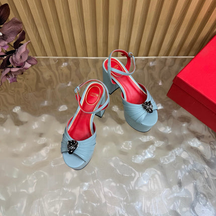 VALENTINO 26S PLATFORM SANDALS 110 MM IN LIGHT BLUE GATHERED CALFSKIN