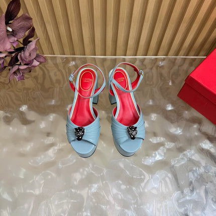 VALENTINO 26S PLATFORM SANDALS 110 MM IN LIGHT BLUE GATHERED CALFSKIN