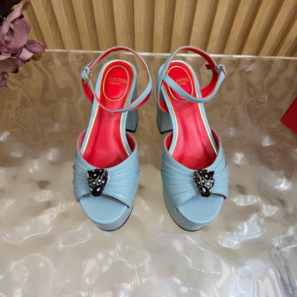 VALENTINO 26S PLATFORM SANDALS 110 MM IN LIGHT BLUE GATHERED CALFSKIN